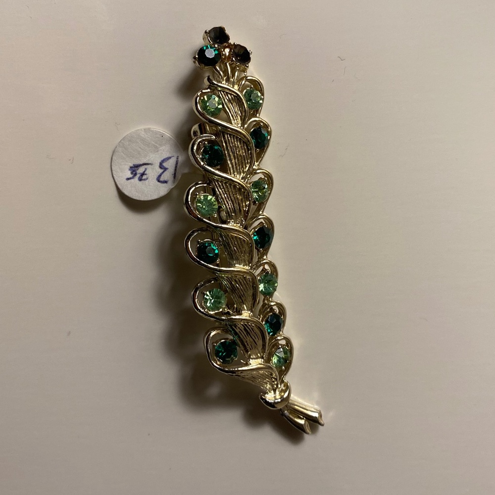 Two-tone Bejeweled Peacock Feather Brooch/Pin